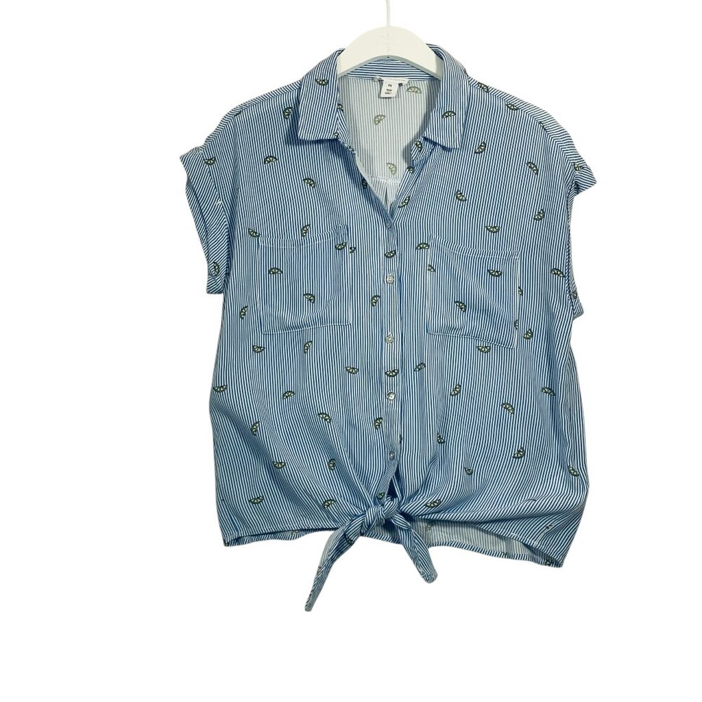 Tribal  button-down  short sleeve shirt  blouse  with lemon print size small